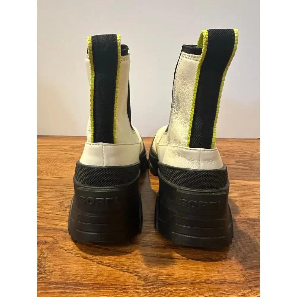 Sorel Brex Leather Chelsea Boots Chalk Black Women’s 9.5 Waterproof Modern Style